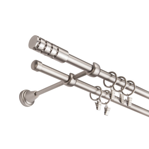 Karnisz galwaniczny 16/16mm podwójny chrom mat żabka cylinder z kryształkami
